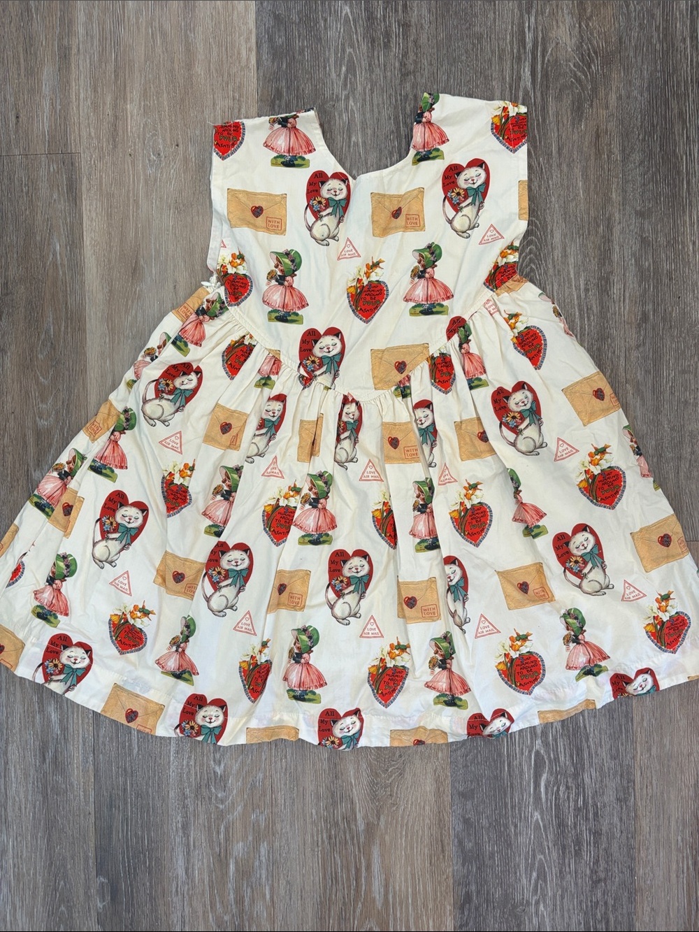 Pink Chicken Gracie Dress White Dress with Red Heart & Doll Print